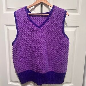 Vintage 70’s purple two tone crochet vest